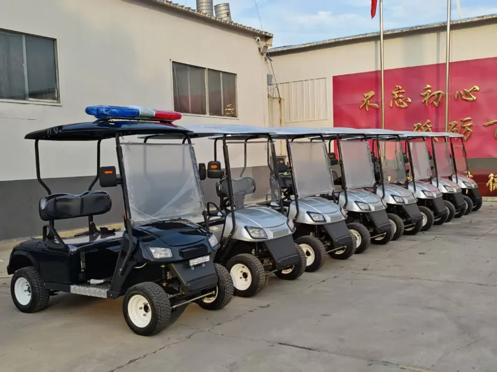 Flota de carros de golf color plata